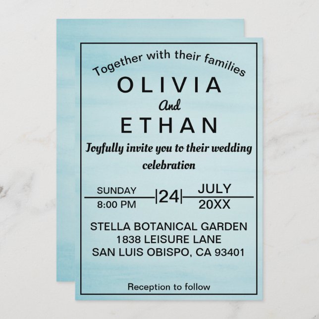 Elegant chic blue sky Wedding Invitation (Front/Back)