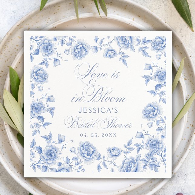 Elegant Chic Blue Toile Chinoiserie Bridal Shower Napkin (Creator Uploaded)