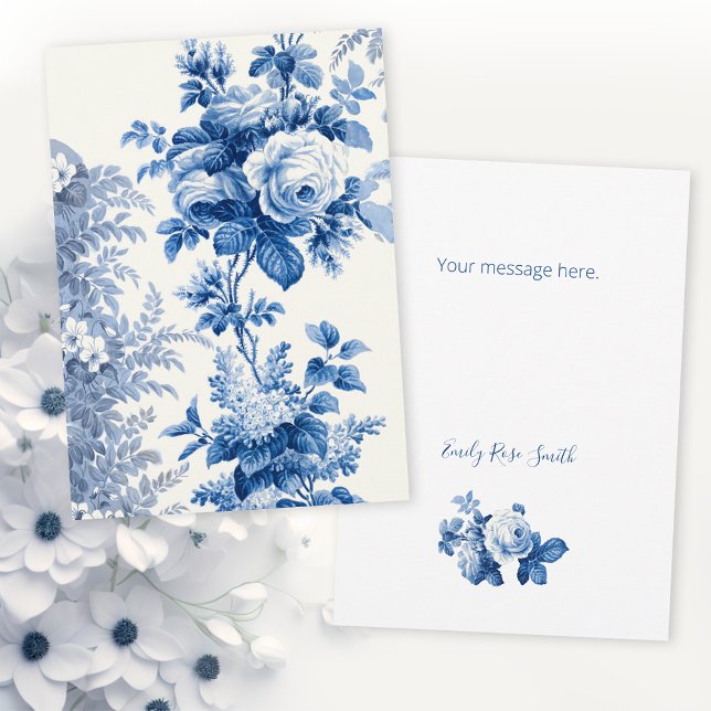 Elegant Chic Blue Vintage Roses Card (Creator Uploaded)