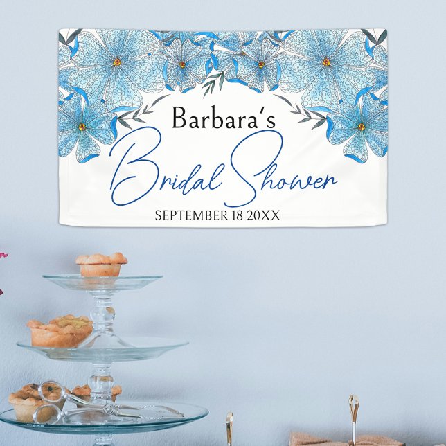 Elegant Chic Blue Watercolor Flowers Bridal Shower Banner (Creator Uploaded)