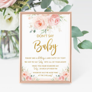 Elegant Chic Blush Pink Floral Don't Say Baby Game Poster