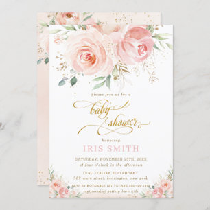 Elegant Chic Blush Pink Floral Gold Baby Shower Invitation