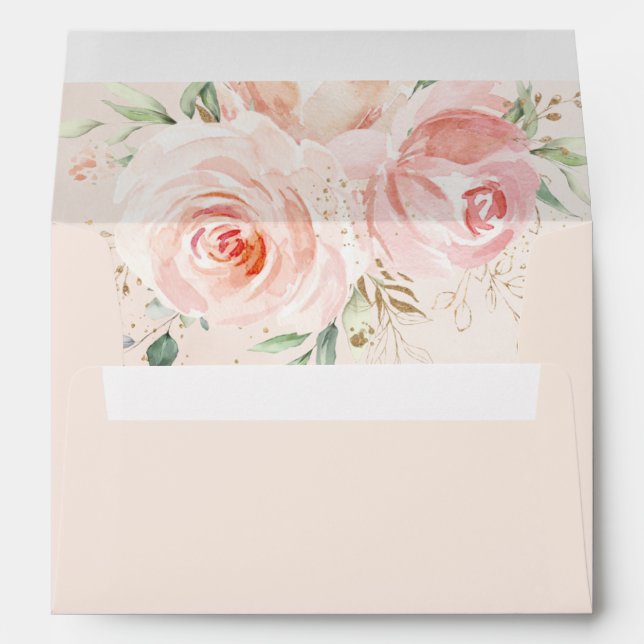 Elegant Chic Blush Pink Floral Roses  Envelope (Back (Bottom))