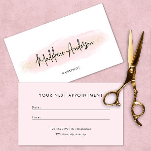 Elegant Chic Blush Pink Gold Glitter Hair stylist Appointment Card