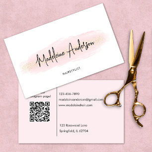 Elegant Chic Blush Pink Gold Glitter Hair stylist Business Card