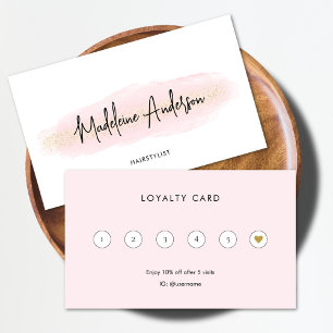 Elegant Chic Blush Pink Gold Glitter Hair stylist Loyalty Card