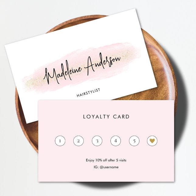 Elegant Chic Blush Pink Gold Glitter Hair stylist Loyalty Card (Creator Uploaded)