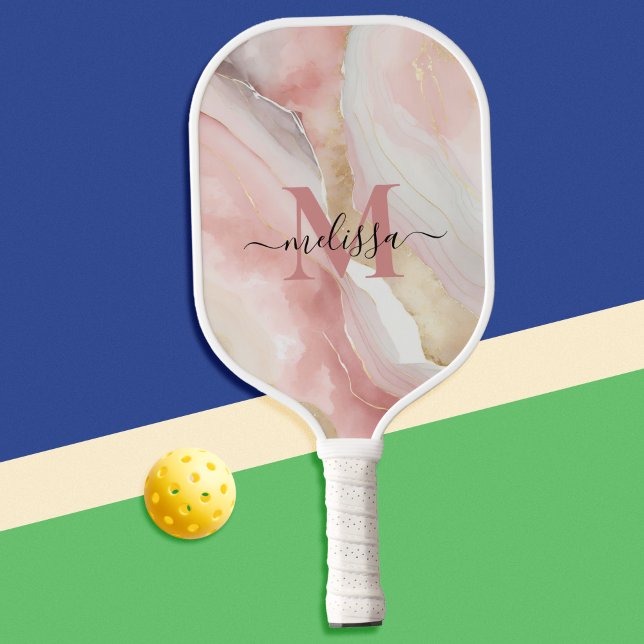 Elegant Chic Blush Pink Monogram Pickleball Paddle (Creator Uploaded)