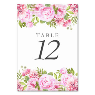 Elegant Chic Blush Pink Peony Floral Table Number