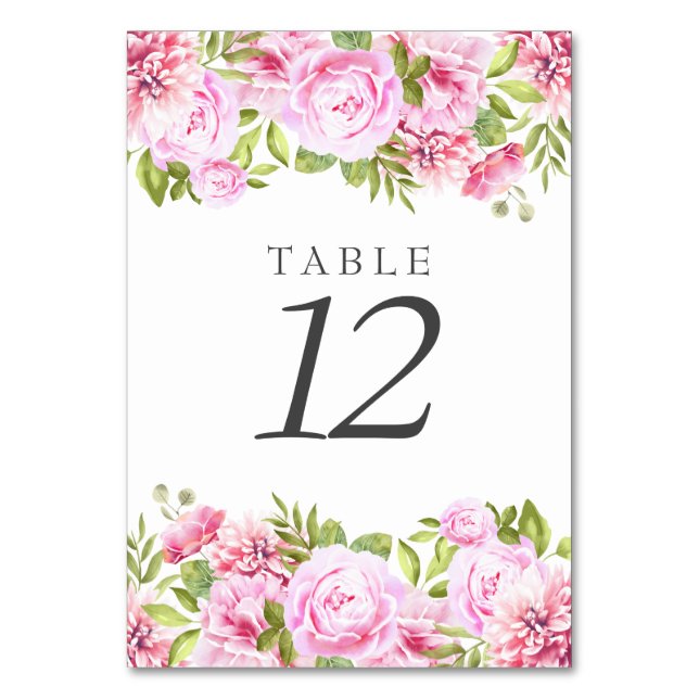 Elegant Chic Blush Pink Peony Floral Table Number (Back)