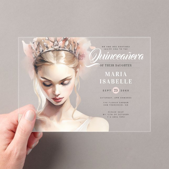 Elegant Chic Blush Pink Quinceanera Birthday Party Acrylic Invitations (Insitu (Handheld))