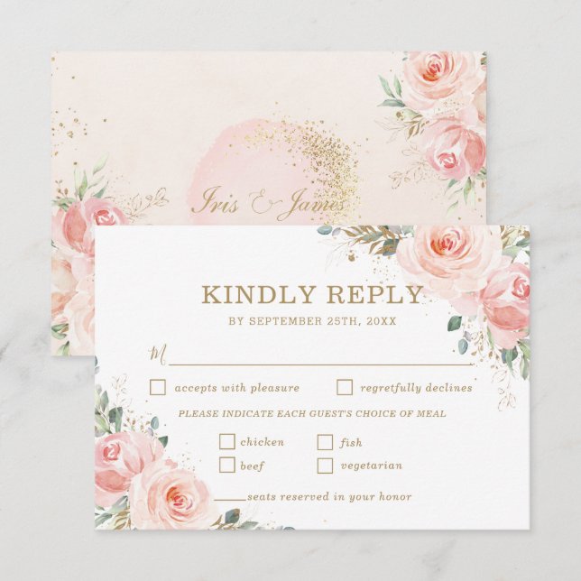 Elegant Chic Blush Pink Roses Floral Wedding Meal  RSVP Card (Front/Back)