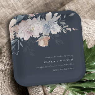 Elegant Chic Blush Watercolor Floral Wedding Paper Plate