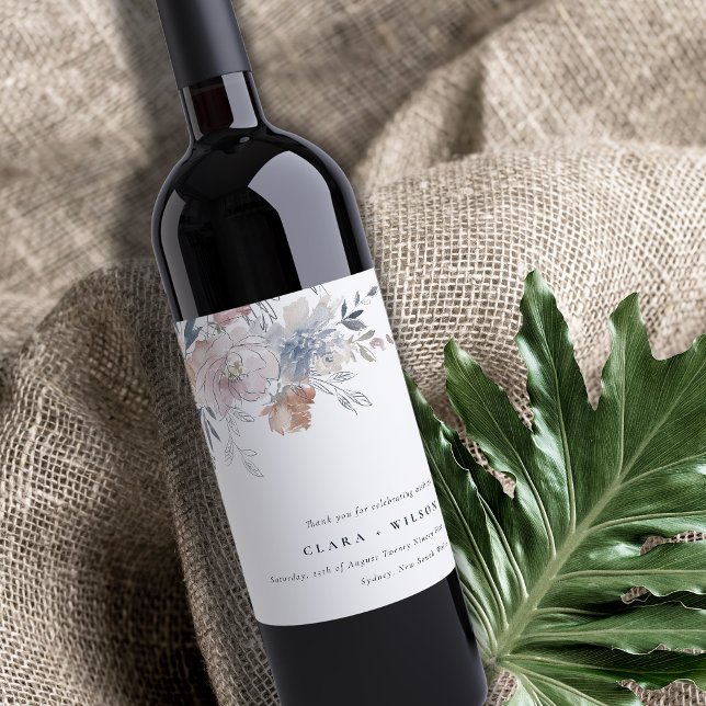 Elegant Chic Blush Watercolor Floral Wedding Wine Label (Creator Uploaded)