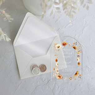 Elegant & Chic Boho Fall Wildflower Wedding Acrylic Invitations