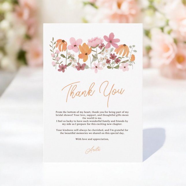 Elegant chic boho meadow wildflower bridal shower thank you card (Elegant chic boho meadow wildflower bridal shower thank you card)