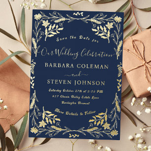 Elegant Chic Boho Typography Navy Blue Wedding