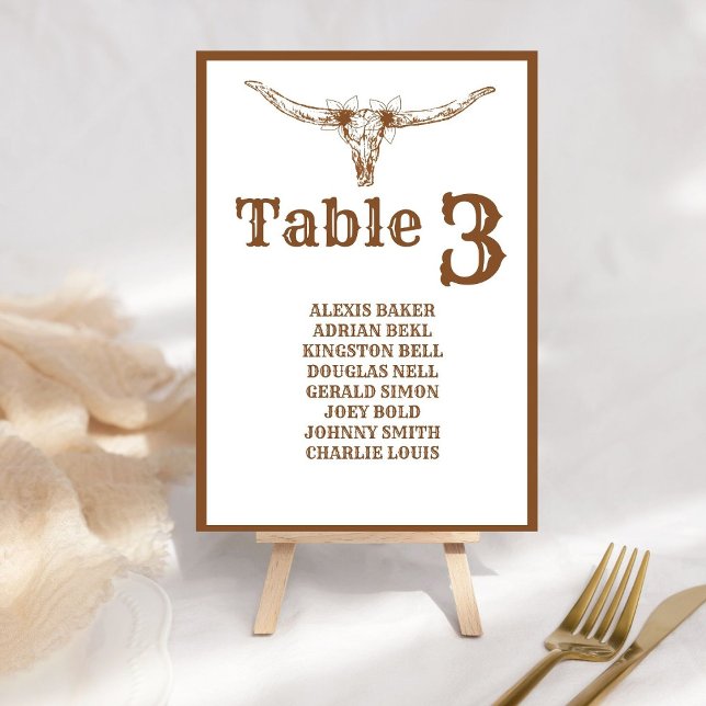 Elegant & Chic Boho Western Cowboy  Name Wedding  Table Number (Creator Uploaded)