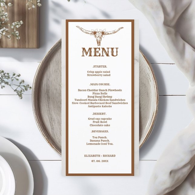 Elegant & Chic Boho Western Cowboy Wedding  Menu (Creator Uploaded)