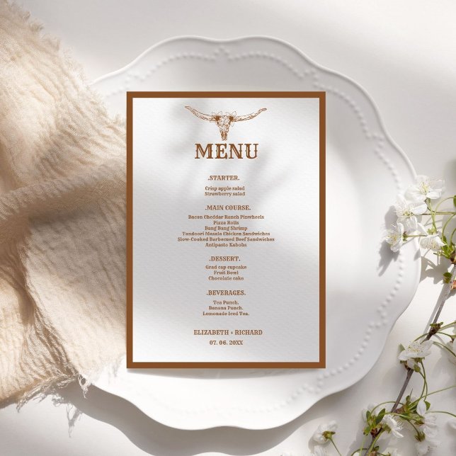 Elegant & Chic Boho Western Cowboy Wedding  Menu (Creator Uploaded)