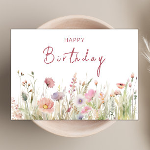 Elegant Chic Boho Wildflower Theme Happy Birthday Card