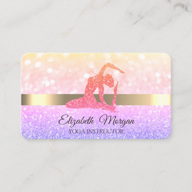 Elegant Chic Bokeh Glitter Girl Yoga Business Card (Front)