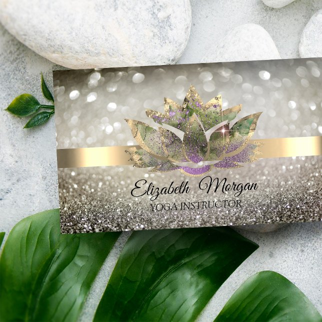 Elegant Chic Bokeh Gold,Lotus Yoga Business Card (Creator Uploaded)