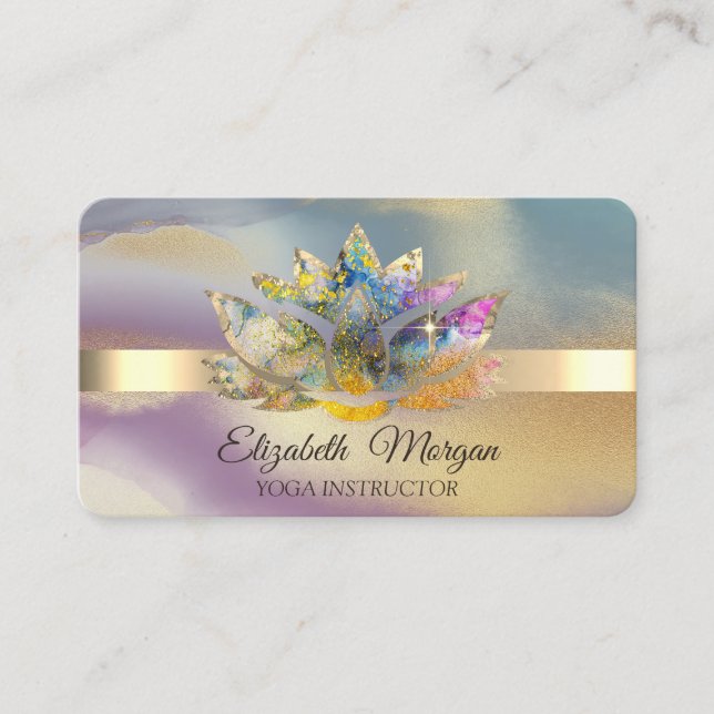 Elegant Chic Bokeh Gold,Ombre Colourful Lotus  Business Card (Front)