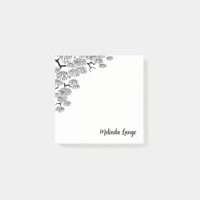 Elegant Chic Botanical Black White Pine Branch Post-it Notes (Front)