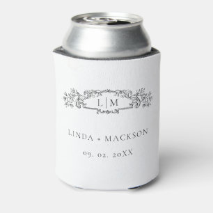 Elegant & Chic botanical crest monogram wedding Can Cooler