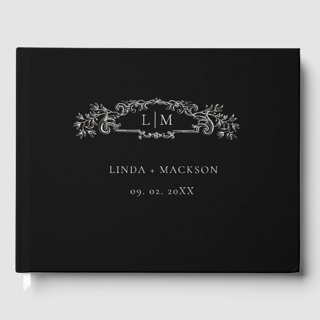 Elegant & Chic botanical crest monogram wedding Guest Book (Front)