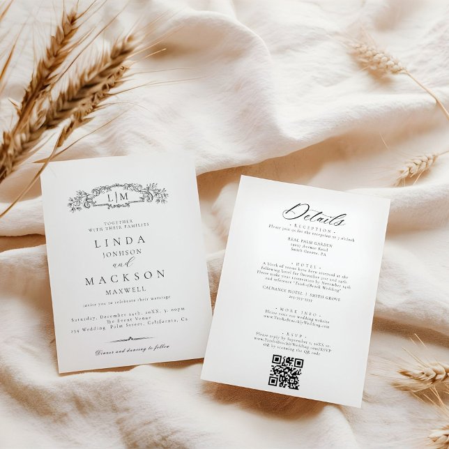 Elegant & Chic botanical crest monogram wedding  Invitation (Creator Uploaded)