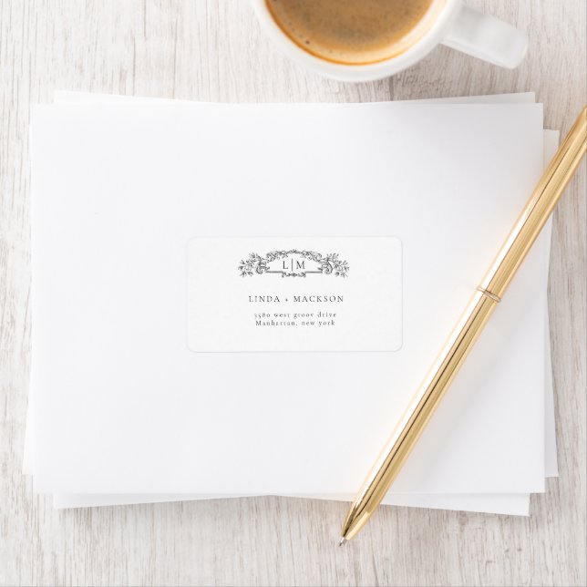 Elegant & Chic botanical crest monogram wedding Label (Insitu)
