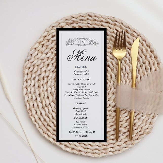 Elegant & Chic botanical crest monogram wedding Menu (Creator Uploaded)