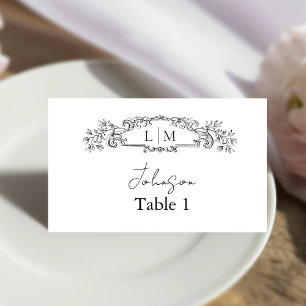 Elegant & Chic botanical crest Wedding  Place Card