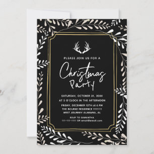 Elegant Chic Botanical Wreath Deer Christmas Invitation