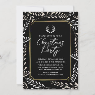 Elegant Chic Botanical Wreath Deer Christmas Invitation