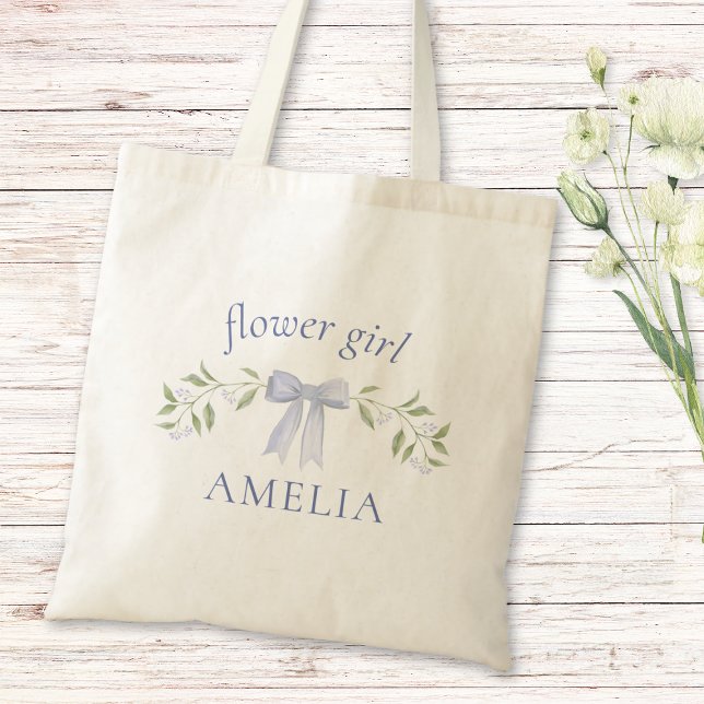 Elegant Chic Bow Floral Personalised Flower Girl  Tote Bag (Creator Uploaded)