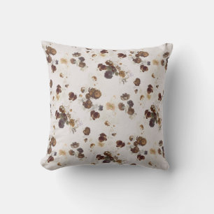Elegant Chic Brown Beige Roses Floral Toile Cushion