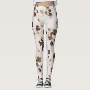 Elegant Chic Brown Beige Roses Floral Toile Leggings