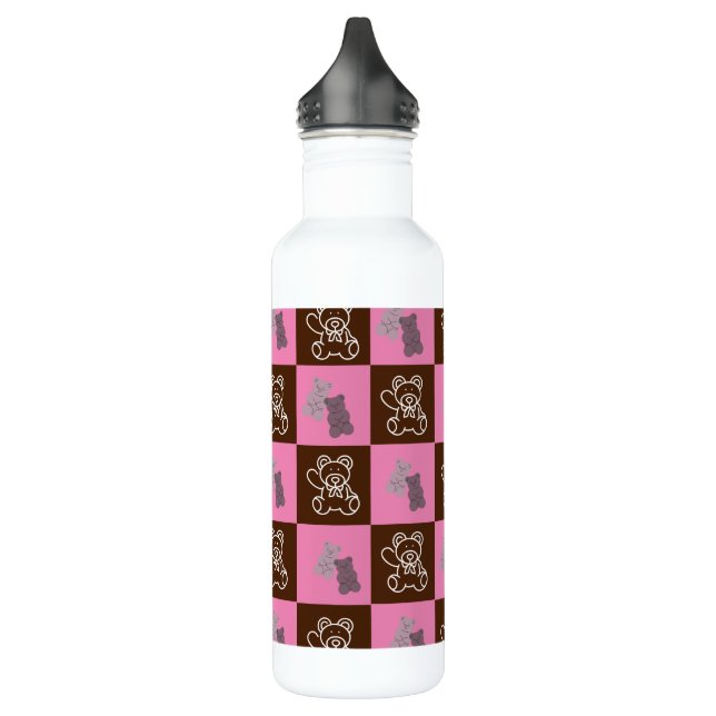 Elegant Chic Brown Plaid & Bear  710 Ml Water Bottle (Left)