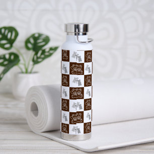 Elegant Chic Brown Plaid & Bear Water Bottle