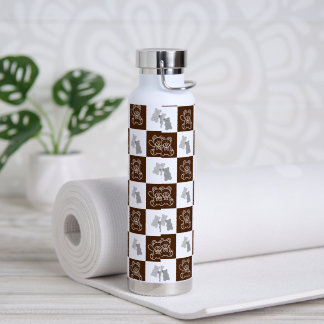 Elegant Chic Brown Plaid & Bear Water Bottle