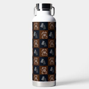 Elegant Chic Brown Plaid & Bear Water Bottle