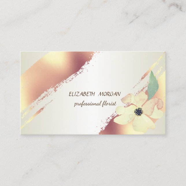 Elegant Chic , Brush Stroke, Flower Business Card (Front)