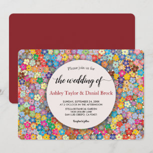 Elegant Chic Burgundy Boho Summer Floral Wedding Invitation