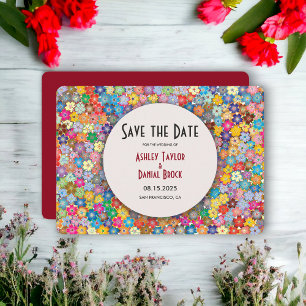 Elegant Chic Burgundy Boho Summer Floral Wedding Save The Date