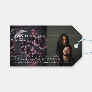 Elegant Chic Burgundy Floral Pattern 3 Photos Gift Tags