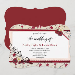 Elegant Chic Burgundy Red Roses Floral Wedding Invitation