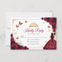 Elegant Chic Burgundy Roses Gold Quinceanera Reply